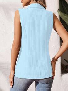 SHEIN Holidaya Women's Solid Color Minimalist Sleeveless Blazer, Casual Everyday Wear - Baby Blue - View 2