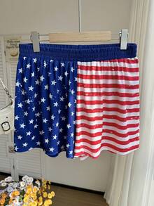 Comfortcana Plus Size Casual 4th Of July Graphic Color Block Shorts - Multicolor - View 3