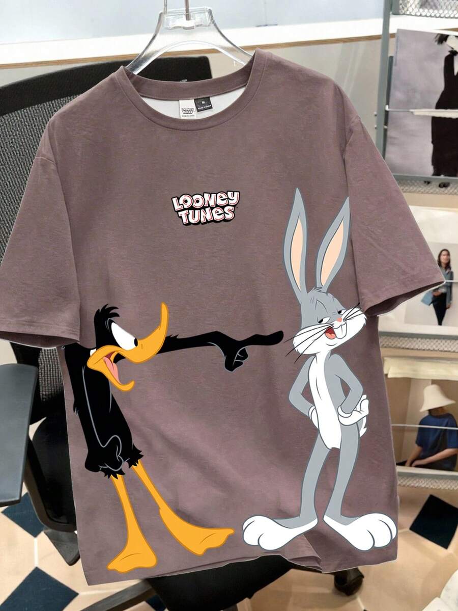 Looney Tunes X Manfinity Manfinity Joysei Men's Casual Cartoon Print Round Neck Short Sleeve T-Shirt - Chocolate Brown - View 1