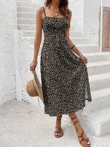 SHEIN Frenchy Đầm nữ dáng lửng họa tiết da báo cổ điển, thích hợp cho các buổi đi chơi, kỳ nghỉ, đi biển, lễ hội âm nhạc, đám cưới, tiệc tùng, hẹn hò, phong cách thanh lịch, ngày lễ, phong cách Bohemian. - Nhiều màu - Xem 3