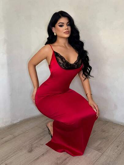 SHEIN SXY 女士蕾丝拼接优雅收腰派对外出吊带裙