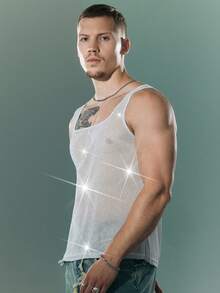 FeverCity Áo tank top nam xuyên thấu cổ tròn gợi cảm cho mùa hè - màu đen - Xem 4