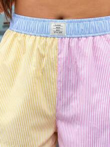 Comfortcana Shorts de playa casuales de talla grande con bloques de color y rayas, para verano - Multicolor - Ver 6