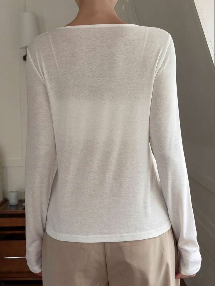 Women's Solid Color Round Neck Long Sleeve Casual Versatile T-Shirt