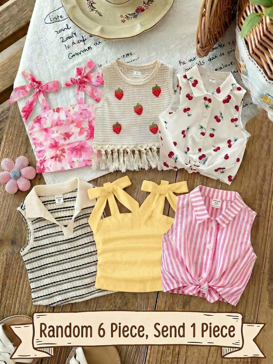 SHEIN 【随机6件,送1件】惊喜盒!!!!30%概率随机获得2件休闲背心、柔软夏季上衣、衬衫、夏季服装、短裤、背心、吊带背心、抹胸、束身衣、内衣、白色上衣、度假可爱上衣、少女无袖柔软上衣、夏季上衣、夏季短裤、背心。 - 黃色 - 查看 1