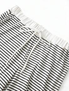 GlowEve CURVE Cárdigan de punto de unicolor talla grande, cierre con botones delanteros, decoración con cordón ajustado a rayas, pantalones elegantes casuales para uso diario y de oficina - Blanco - Ver 8