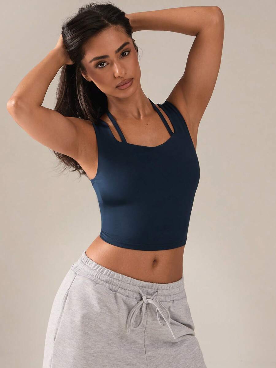 SHEIN BAE Women's Solid Color 2 In 1 Sports Knit Camisole - Navy Blue - View 1