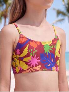 SHEIN 少女热带印花泳衣套装 - 橘色 - 查看 5