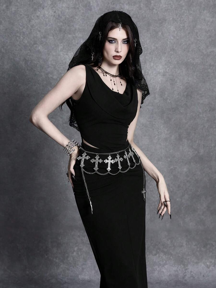 Glisette Ruffle Neck Cropped Waist Dress - Black - View 1