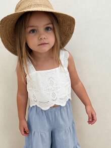 Emery Rose Kids Emery Rose Kids 2件套少女纯色梭织方领荷叶边休闲吊带背心和长裤套装 - 霧霾藍 - 查看 5