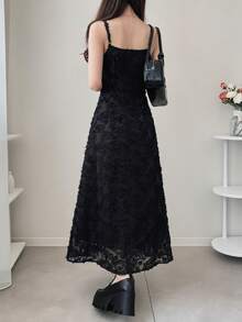 FRIFUL Áo hai dây phối lưới kẻ caro, eo xòe rộng, kiểu dáng thường ngày, đa năng, thích hợp mặc mùa hè cho nữ. - màu đen - Xem 2