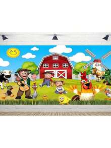 1pc Farm Animal Theme Party Decoration, Birthday Party Background Cloth, Farm Animal Background Photo Banner, - multicolor - View 3