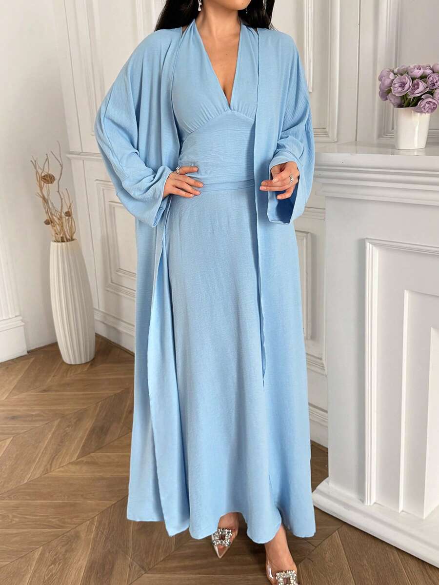 Modelyn Chemise longue minimaliste élégante de couleur unie pour femmes - Bleu azur - Voir 1