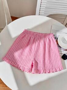 SHEIN EZwear Bộ 3 quần short nữ mùa hè màu Dopamine kẻ sọc dáng rộng thoải mái có bèo nhún và thêu, thích hợp cho đi làm hàng ngày, hẹn hò, dự tiệc, mùa thu/đông/hè, Giáng sinh, Năm mới, Lễ Tạ ơn, Tiệc tùng, Đám cưới, Bãi biển, Lễ tốt nghiệp, Thời trang, Thanh lịch, Thường ngày, Đi chơi, Hẹn hò, Đặt chỗ, Đi làm, Lấp lánh, Ngày Valentine, Sang trọng, Kỳ nghỉ, Thường ngày, Y2K, Đi chơi, Lễ tốt nghiệp và các dịp khác. - Nhiều màu - Xem 4