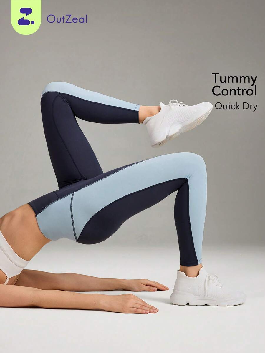 OutZeal Women Moisture Wicking Buttery Soft Tummy Control Pocket Color-Blocked Sports Legging Daily Casual - Blue - View 1