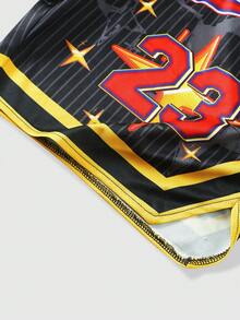 ROMWE MEN Street Life 男士夏季休闲条纹、星星和字母印花短裤 - 黑色 - 查看 5