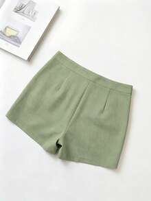 SHEIN Franclia Pantalones cortos versátiles de mujer de unicolor elegante y casual con decoración de botones, para verano - Verde Oliva - Ver 2