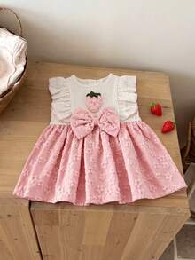 Vintaside Kids Abito da neonata bianco senza maniche con colletto in pizzo, patchwork rosa con fiocco, nuovo, elegante, retrò, carino e comodo - Rosa - Visualizzare 4