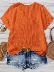 Linhara Camisa de manga corta sencilla y lisa de talla grande - Naranja - Ver 2