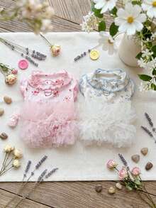 1 pieza Nuevo vestido de verano de seda de hielo con estampado para mascotas, falda esponjosa para perros Teddy Bichon y gatos - Multicolor - Ver 2