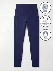 Quần legging thể thao có túi bên hình tam giác và cạp quần rộng. - Màu xanh hải quân - Xem 6