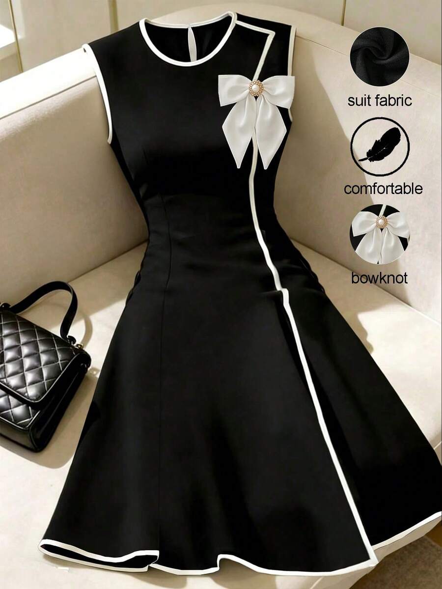 SHEIN Franclia 女士黑白拼接连衣裙 - 黑與白 - 查看 1