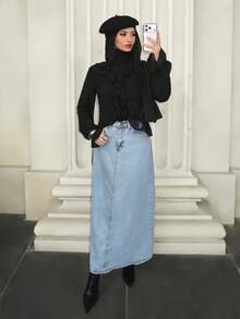 Solavon Elegant Ruffled Collar Blouse For Commuting - Black - View 4
