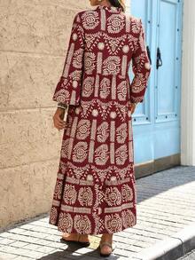 Breezaya Women's Casual Boho Printed Long Dress, Autumn Vacation Burgundy - Burgundy - View 2