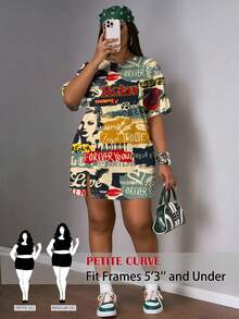 SHEIN PETITE CURVE 大码夏季休闲印花连衣裙 - 彩色 - 查看 1