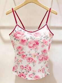 Franclia Women's Casual Sexy Floral Print Spaghetti Strap Camisole Golf White Summer - Multicolor - View 1
