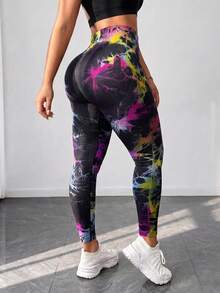 Maweii Plus Size Women's Seamless Tie-Dye Sports Leggings, Full-Length Yoga Pants - Multicolor - View 4