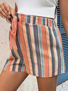 SHEIN Umstandsshorts mit bunten Streifen und Kordelzug, Sommer - Orange - Übersicht 5