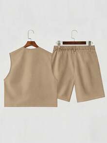 Airaco Bộ đồ nam thường ngày gồm áo ba lỗ không tay màu trơn và quần short. - Màu Khaki - Xem 6