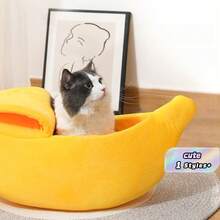 1PC Cute Yellow Banana-Shaped Pet Bed, Semi-Enclosed, Suitable For All Seasons, Perfect For Cats And Dogs. Warm Small Cat And Dog Sleeping Bag. Ideal For Spring And Summer. - Yellow - View 1