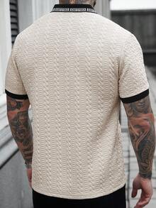 Manfinity Homme Men's Casual Colorblock Short Sleeve Polo Shirt, Summer - Khaki - View 2