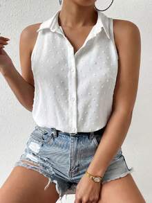 SHEIN Clasi 大码女式春夏毛绒无袖连体衣 - 白色 - 查看 5