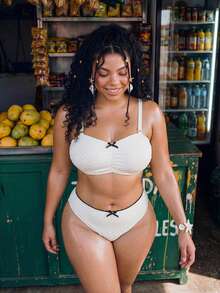 Swim Mod Plus Size Women Summer Beach Gym Butterfly Decor Sexy Bikini Swimwear Set - White - View 5