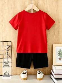 SHEIN 2pcs/Set Toddler Boys' Creative Graphic 67 Building Block & Lightning Bolt Letter Print Short Sleeve T-Shirt And Shorts,Summer,School,Back-To-School - Multicolor - View 2