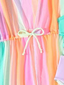 Tween Girl Fashionable Sweet Summer Separated Three-Piece Bikini Set Summer Beach Summer Holiday - Mint Green - View 6