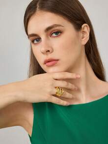 MOTF PREMIUM 18K GOLD GREEN DIAMOND LIGHT LUXURY NICHE PERSONALIZED RING, WOMEN'S FASHION RHINESTONE DECORATIVE MULTI-LAYER RING - Gold - Green Diamond - View 8