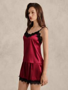 EverLounge Conjunto de pijama con panel de encaje - Rojo violeta - Ver 4
