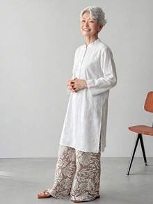 FRIFUL Middle-Aged Elderly Women's Solid Color Embroidered Blouse Teachers' Day Golf White Autumn Basic - White - View 5