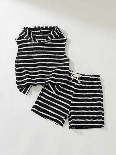 Maija Kids Maija Kids Bộ đồ 2 món cho bé trai, gồm áo khoác có mũ và quần short kẻ sọc, kiểu dáng rộng rãi, năng động, phù hợp mặc hàng ngày, đi học, đi chơi, chơi thể thao, mùa xuân và mùa hè.