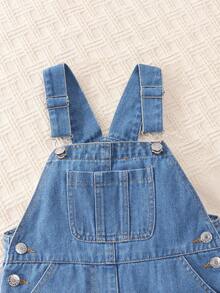 SHEIN Vintaside Kids Young Girl'Denim Bib Shorts,Medium Blue,Back-To-School Summer New Arrival Casual Cute Adjustable Rolled Hem Distressed Relaxed Fit Soft Cotton Fabric - Medium Wash - View 7