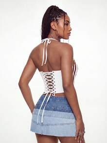 ROMWE Street Life World Cup Slogan Number Print Colorblock Fitted Metal Chain Tank Top - White - View 6
