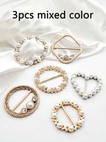 6pcs Rhinestone & Faux Pearl Decor DIY Buckle, Minimalist Aluminum Alloy Geometric Shaped Button For Sewing - Multicolor - View 5