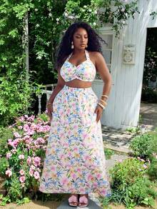 Slaydiva Conjunto Elegante de Duas Peças com Floral para Mulheres com Top Cropped e Saia de Cintura Alta, Confortável e Estiloso para Clima Quente - Multicolorido - Visão 9