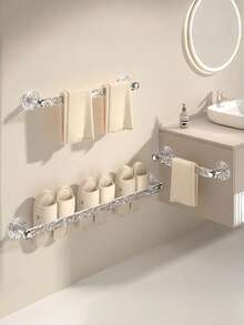 No Drill Installation! Clear Towel Hanging Rod With Strong Suction Cups, Multifunctional Rack For Bath Towels, Slippers & Robes, Bathroom Organizer - transparent - View 3