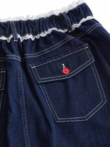 Sweetness Plus Size Spring/Summer Pastoral Sweet Design Cute Casual Contrast Color Denim Mini Skirt (With Built-In Lining Shorts) Graduation Navy Blue - Navy Blue - View 4