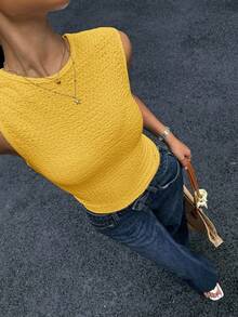 Siren Gaze Summer New All-Match Versatile Textured Fitted Tank Top For Women,Summer Top Golf Pastal Sexy - Yellow - View 3